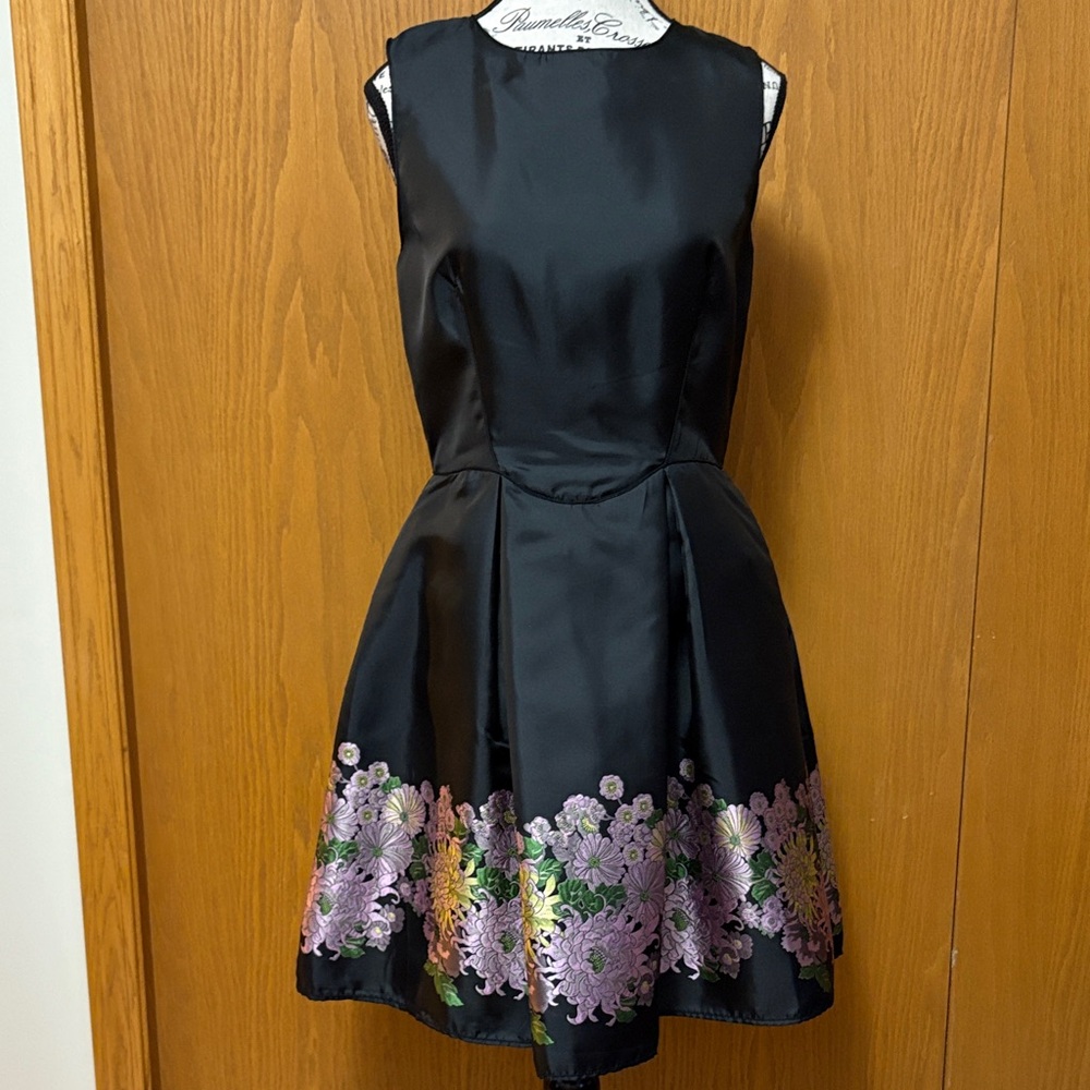 Max Studio Black Dress with Purple Floral Design